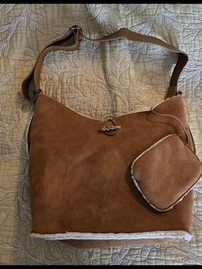 Gap Suede Shearling-Trim Shoulder Bag in Brown